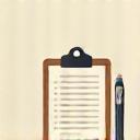 Stylized icon of a clipboard and pen.